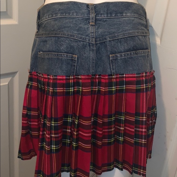 Design lab denim and plaid pleated skirt - Picture 3 of 3